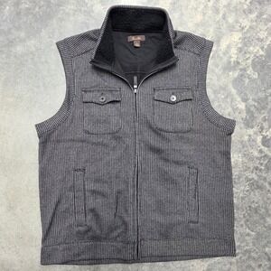 Tasso Elba Mens Vest L Large Full Zip Mock Neck Pockets Gray Black Striped